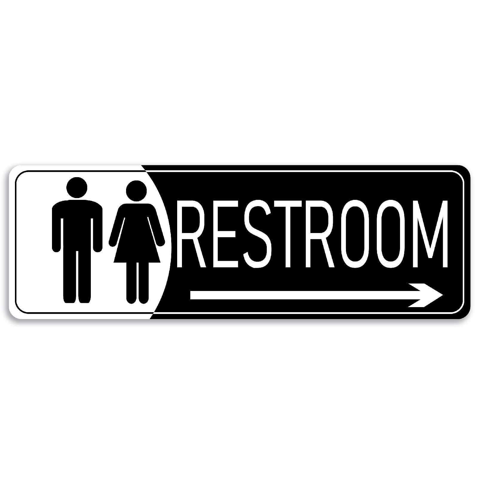 9×3 Inch Restroom Sign Right Arrow Black White SelfStick Door Wall Plaque