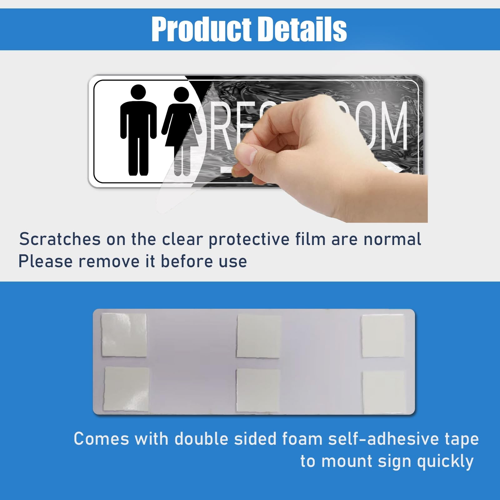 9×3 Inch Restroom Sign Right Arrow Black White SelfStick Door Wall Plaque