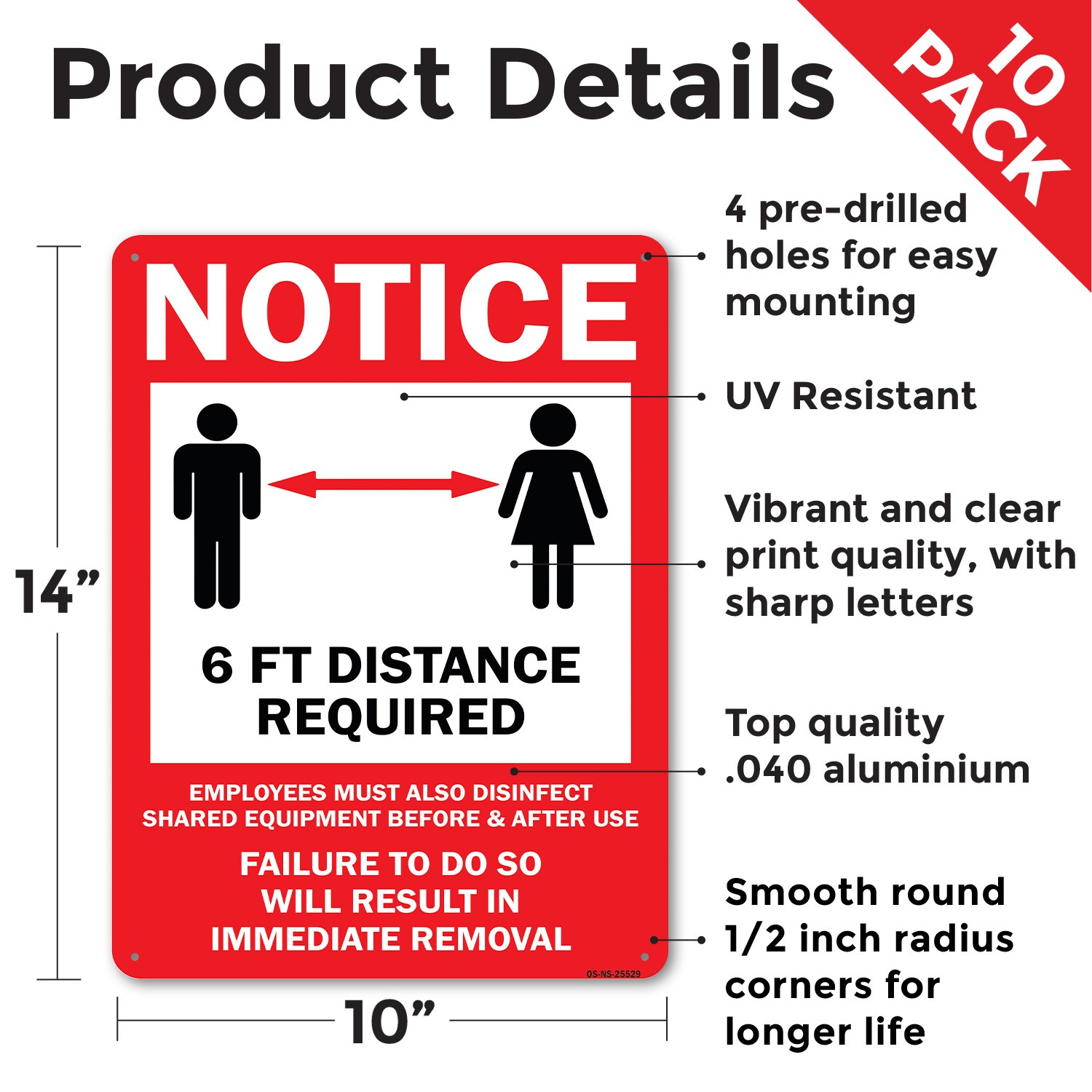 6ft Distance Required Public Safety Sign Metal, Plastic, Or Decal – 5 or 10 Pack