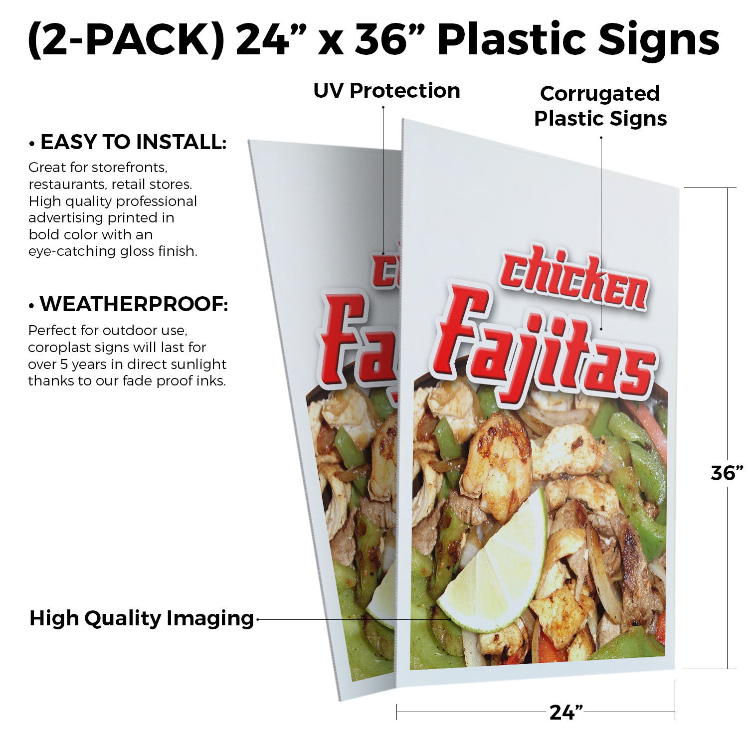Chicken Fajitas 24&Prime; x 36&Prime; 2 Pack Of Store Sign Plastic Or Decal