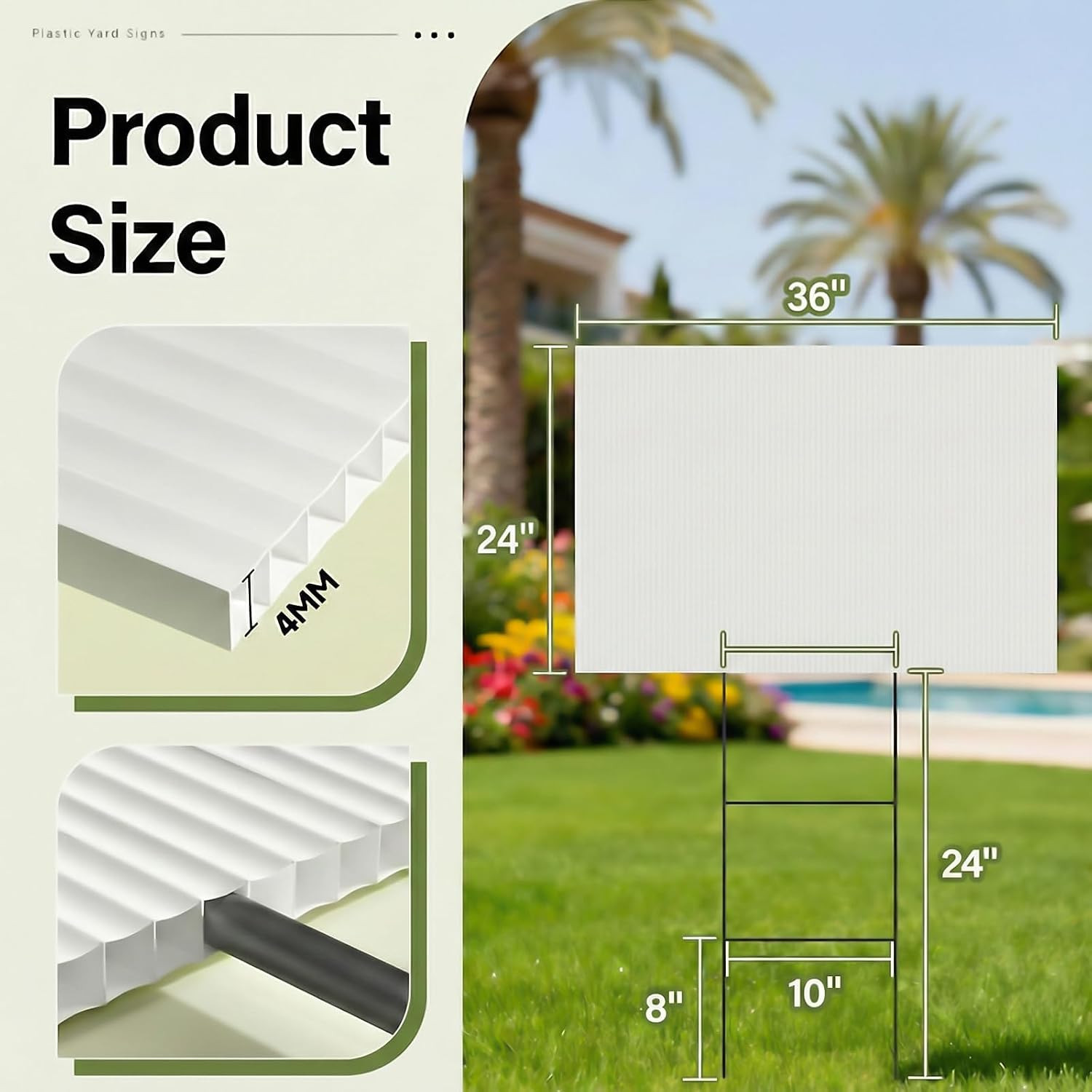 2 Pack 24 X 36 Inch Blank Yard Signs, Large Poster Board with Metal Stakes, Yard