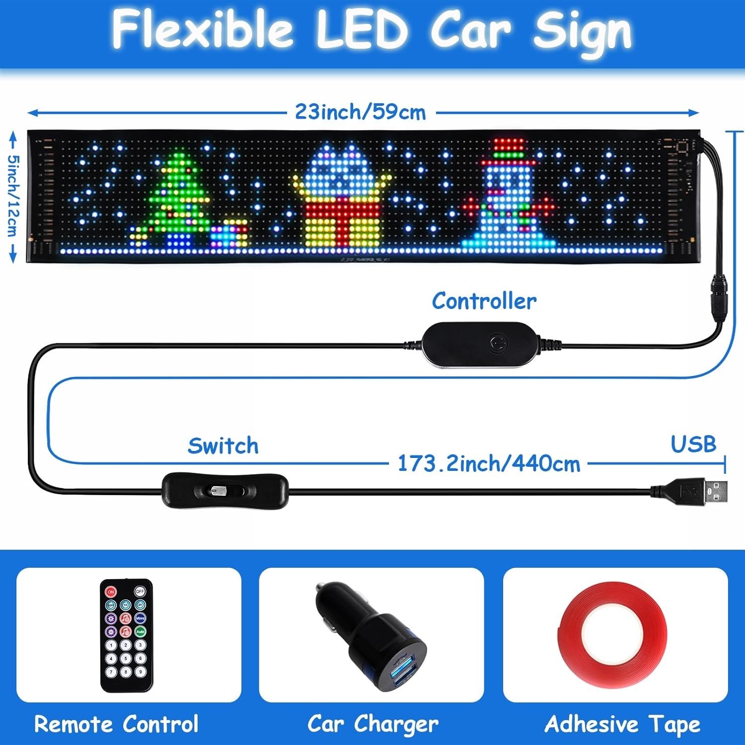 Programmable Bluetooth LED Car Window Sign – Customizable 23 »x5 » Display