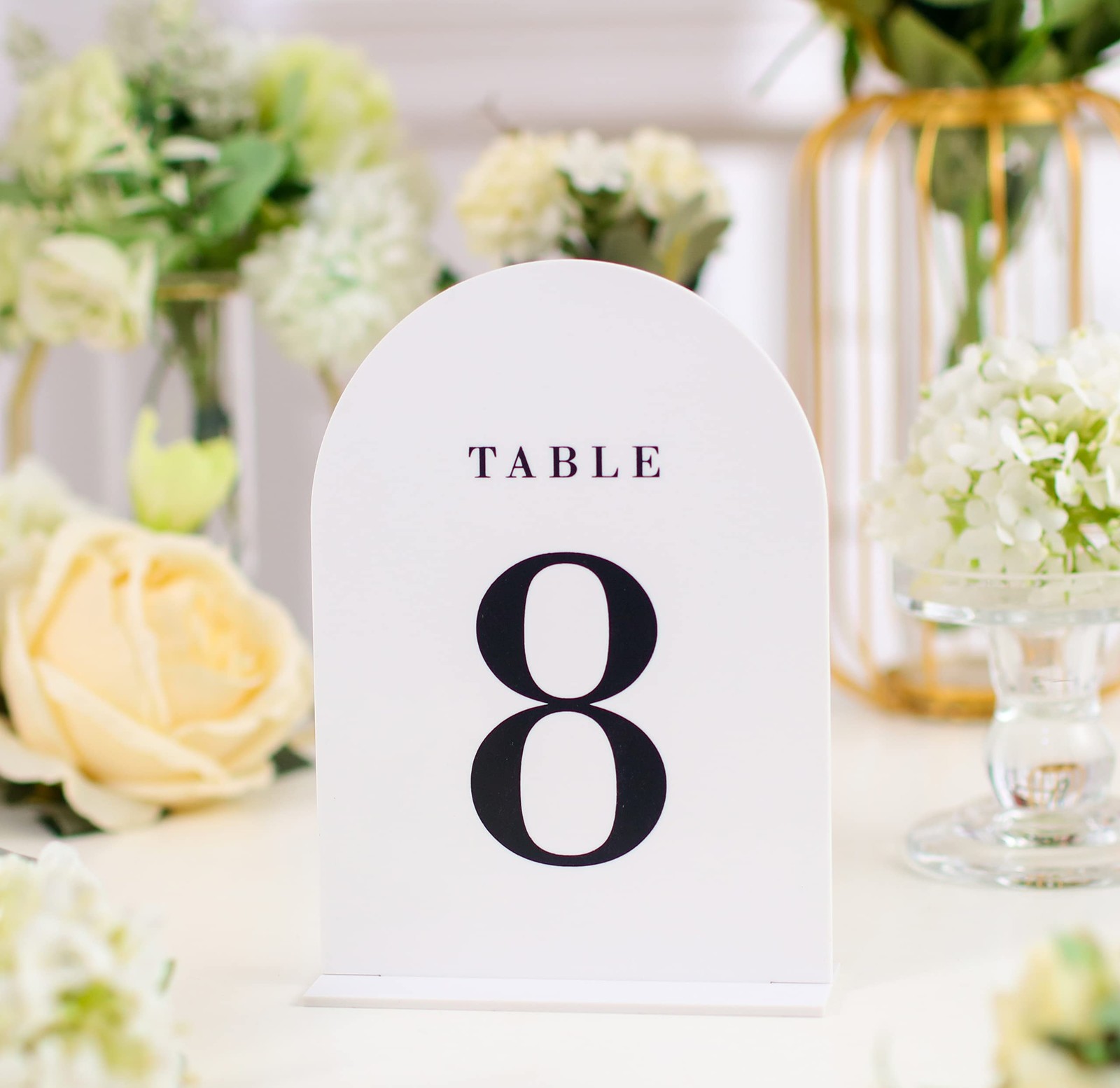 White Arch Wedding Table Numbers with Stands 1-15, 5×7&Prime; Acrylic Signs and Hol…