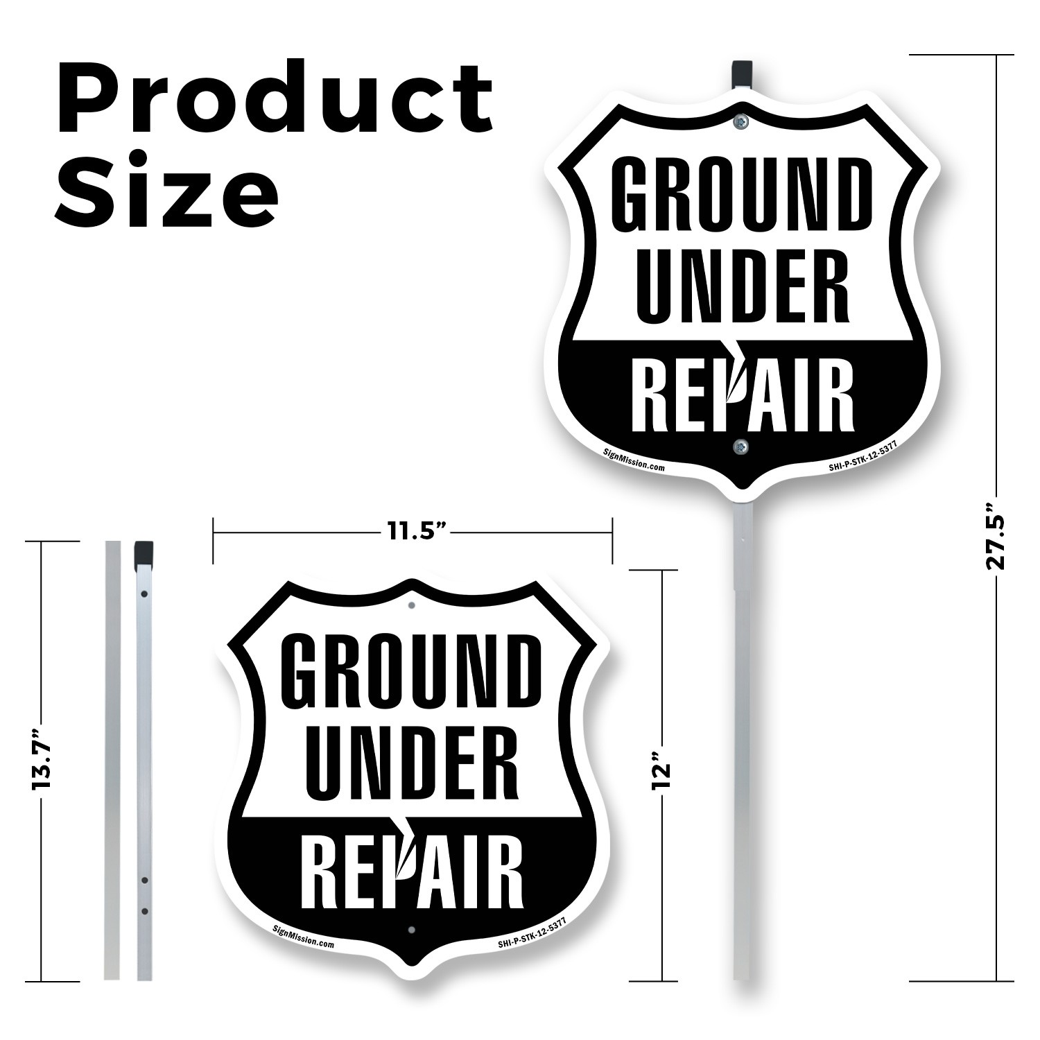 Ground Under Repair Shield Shaped Sign With Stake Crafted in the USA
