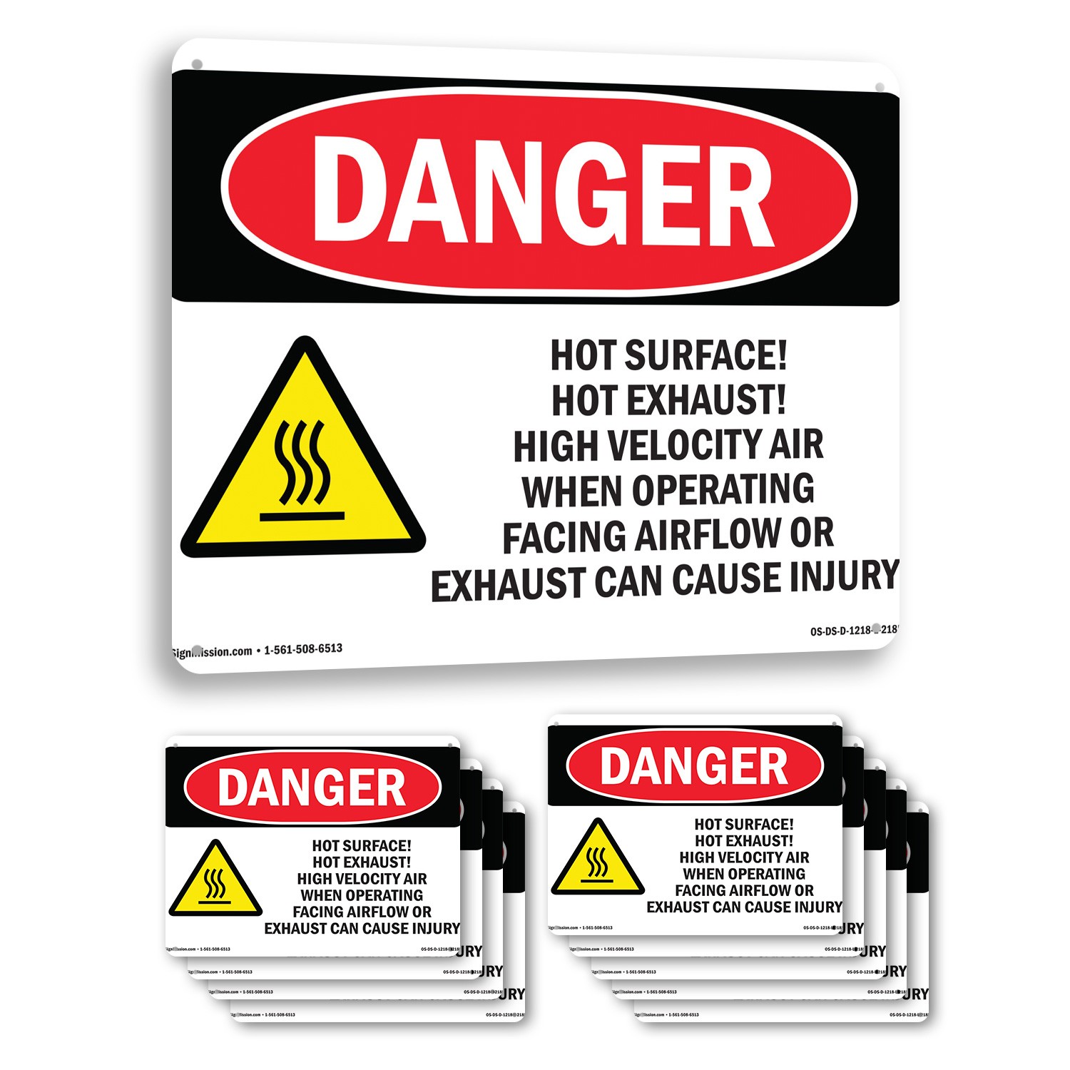 Hot Surface! Hot Exhaust! High OSHA Danger Sign Metal,, Decal 5 or 10 Pack