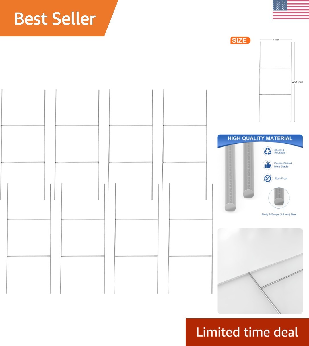 8 Heavy Duty H Frame Sign Stakes: Waterproof and Wind Resistant 17.4 » x 7 »