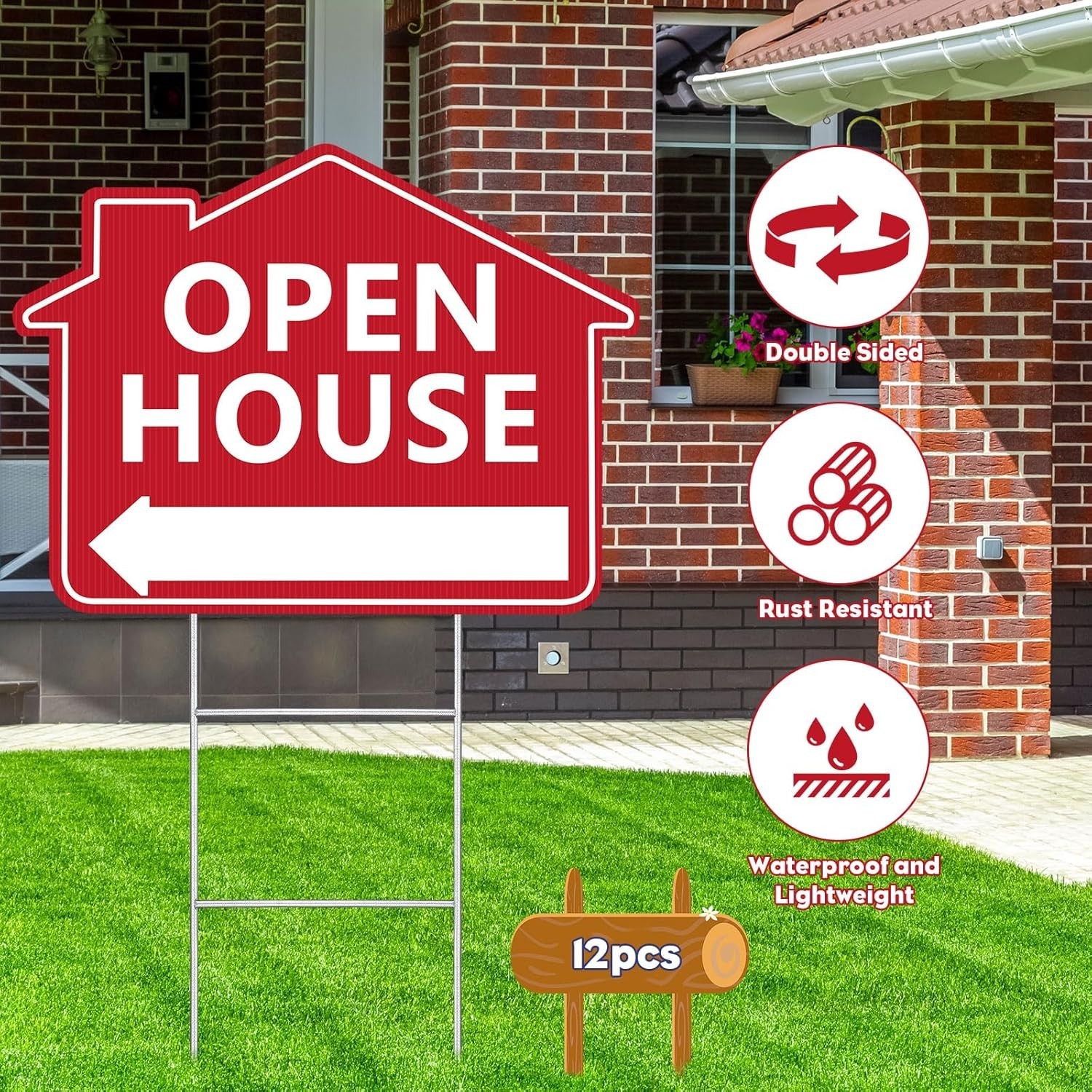 12-Pack Open House Signs with 24 Metallic Balloons – Easy Setup