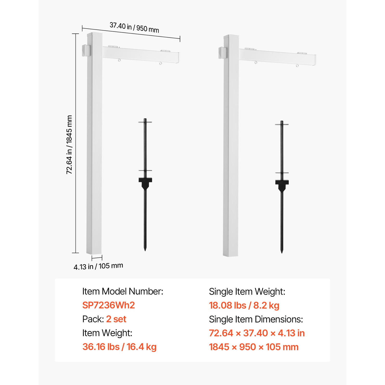 Uimoso PVC Real Estate Sign Post Yard Holder, 6 ft Tall, White, Set of 2