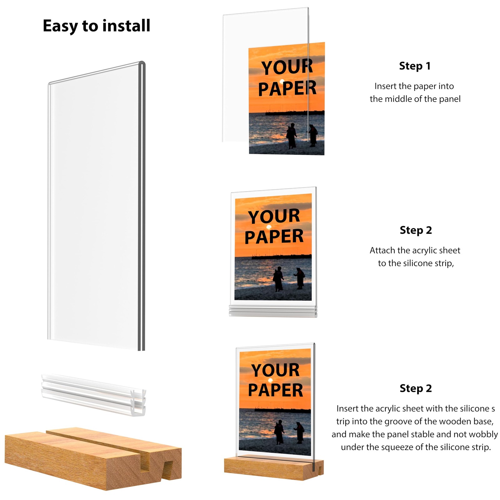 JDEA 5×7 Inch Acrylic Sign Holder with Wood Base Vertical 3 Pack 5*7&Prime;, clear