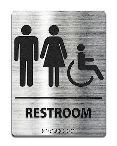 ADA Compliant Braille Bathroom Sign 6×8 Inch Silver Aluminum Business Restroom