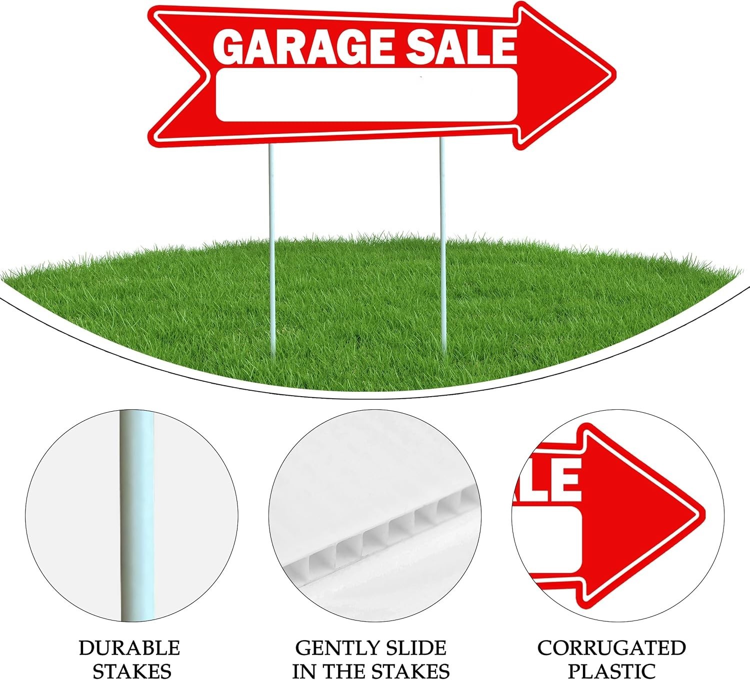 Double-Sided Red Yard Sale Arrows 16&Prime; x 5&Prime; with Stakes – 1, 3, or 6 Pack Options