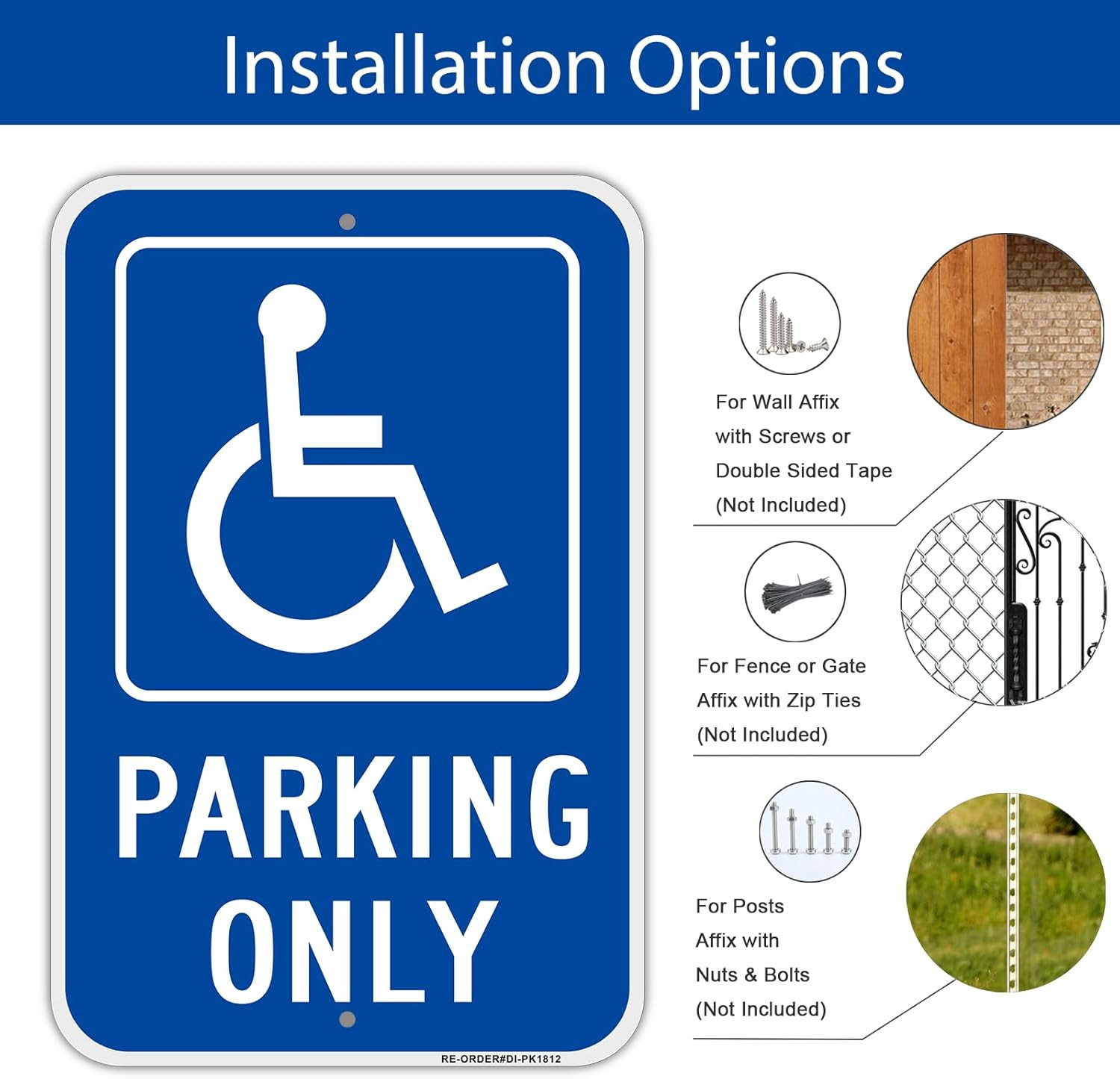 4 Pack Handicap Parking Only Signs, 12&Prime; X 18&Prime; Heavy-Duty Aluminum Handicapped