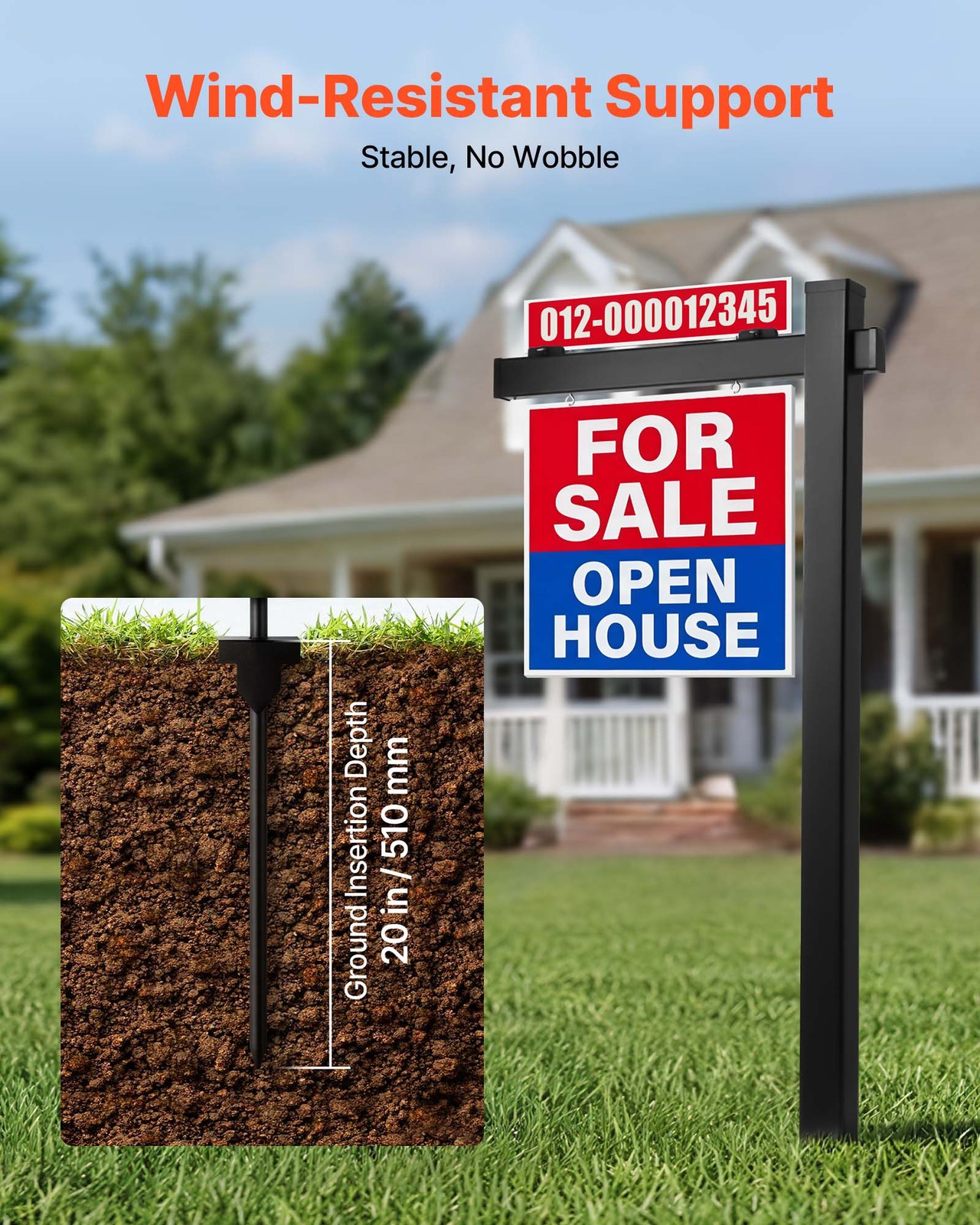 VEVOR Real Estate Sign Post PVC Realtor Yard Sign Holder 6 ft Black for Outdoor