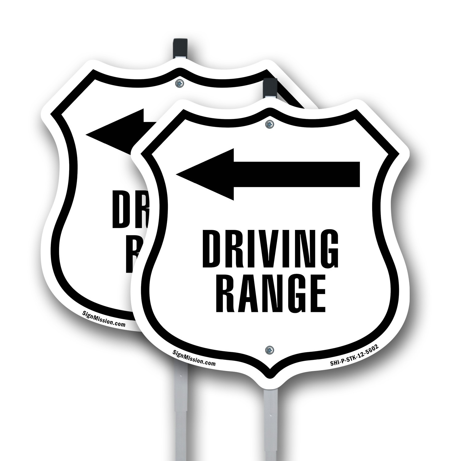 Driving Range Golf Course Left Shield Shaped Sign With Stake Weather Resistant