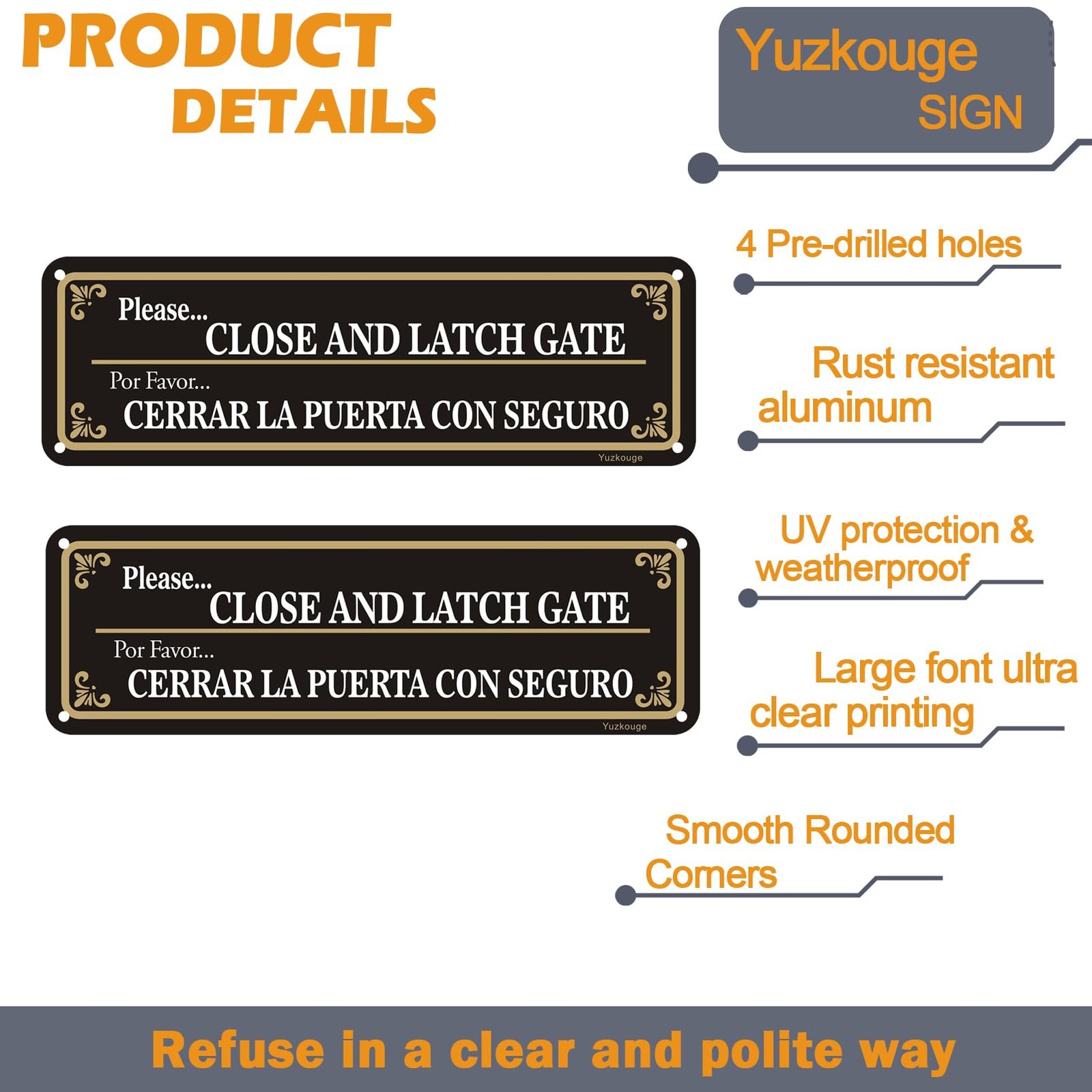 Please Close And Latch Gate Sign Bilingual English Spanish- 2 Pack, 10” x 3” …
