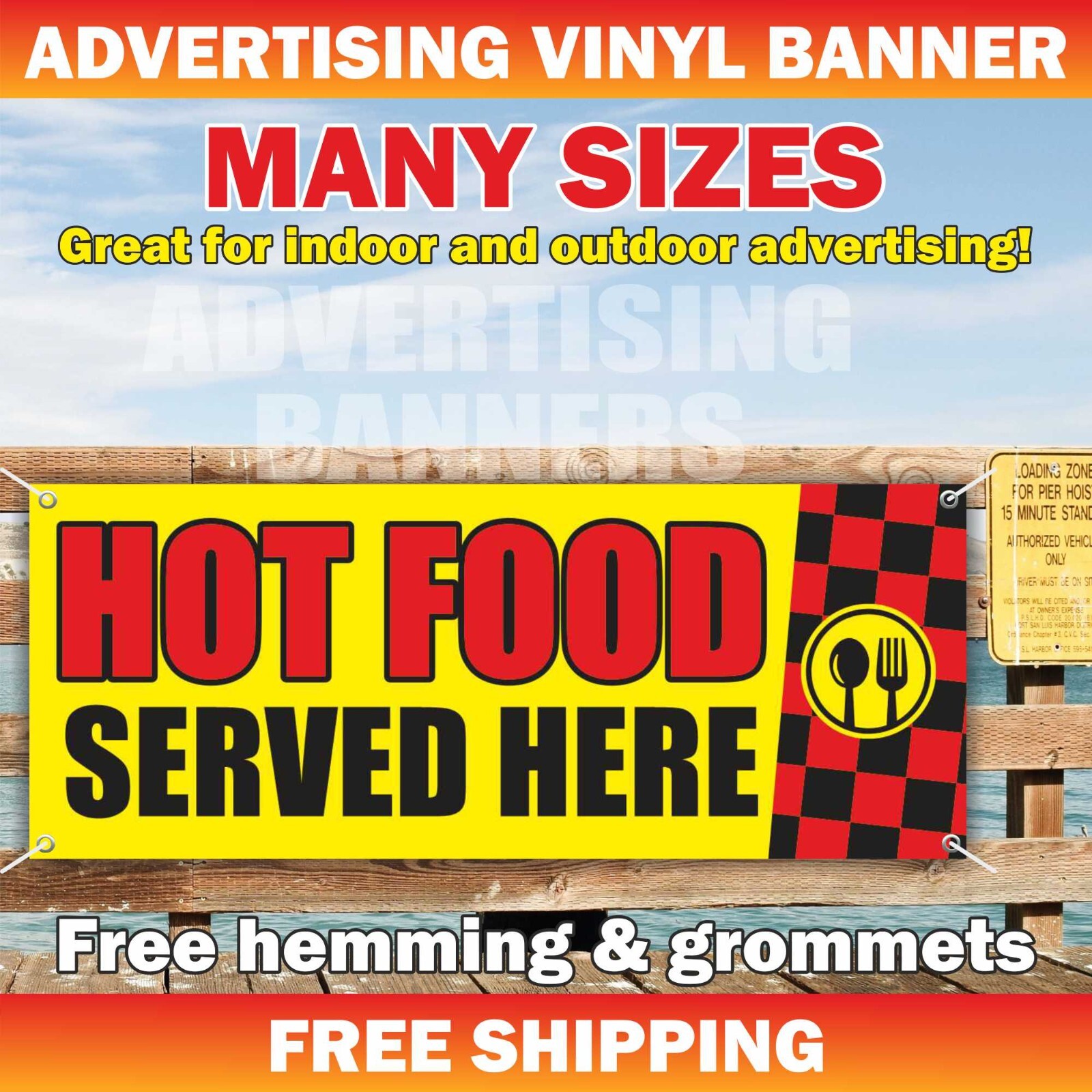 HOT FOOD SERVED HERE Advertising Banner Vinyl Sign restaurant bar cafe lunch