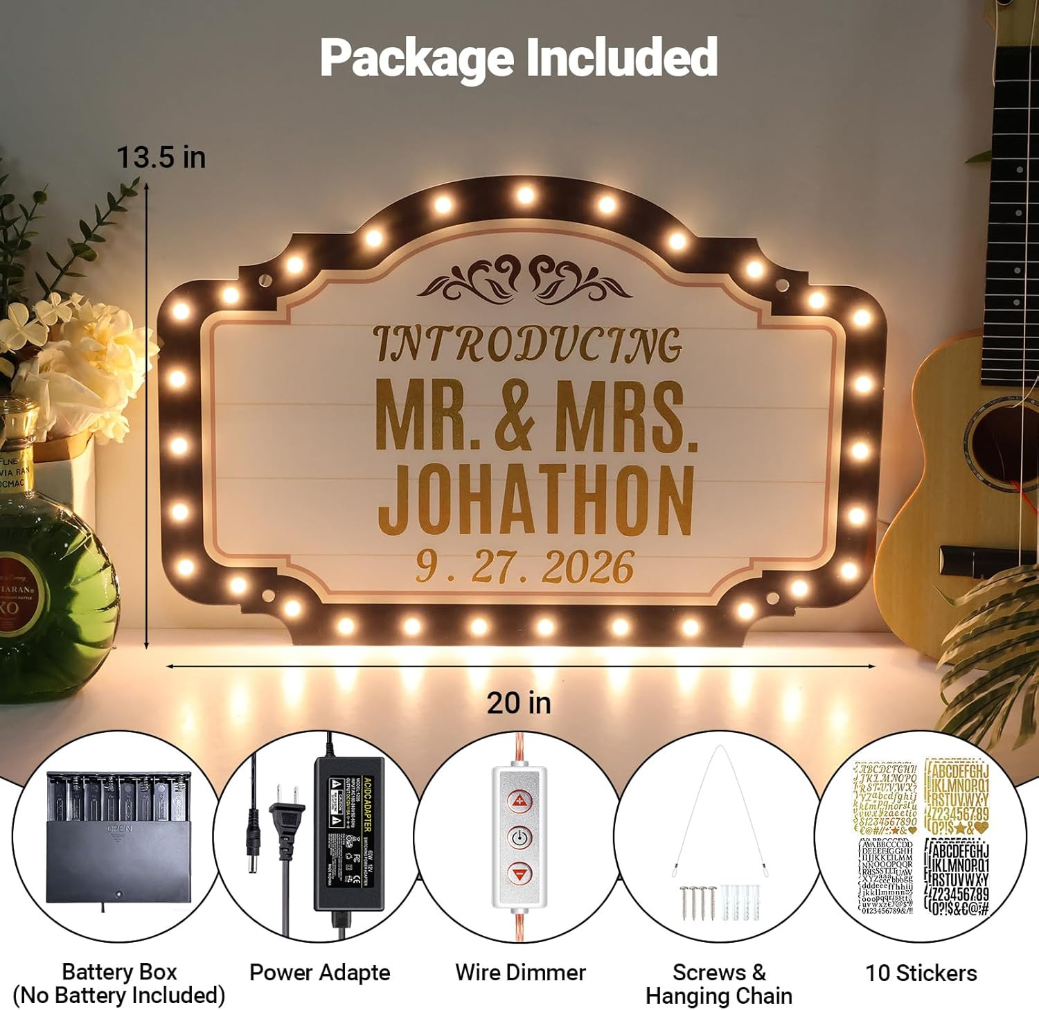 23IN Large LED Marquee Bottle Service Sign with Bulb Lights, DIY Sticker VIP Bot