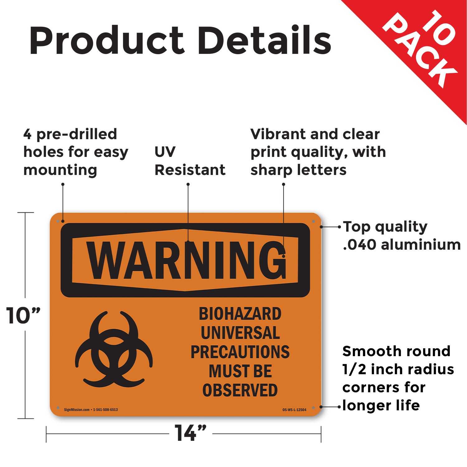 Biohazard Universal With Symbol OSHA WARNING Sign Metal, Decal – 5 or 10 Pack