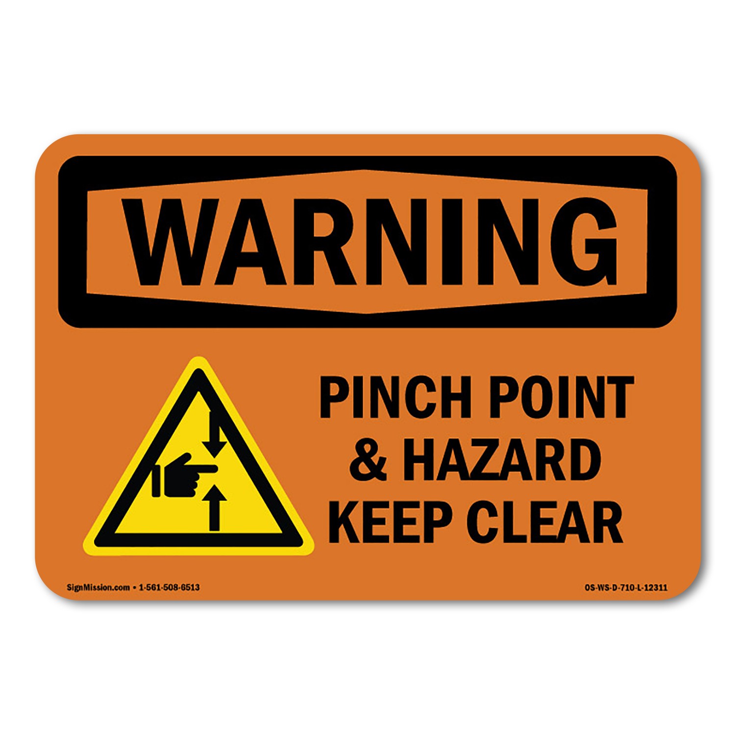 Pinch Point Hazard Keep Clear ANSI Warning Sign Metal Plastic Decal
