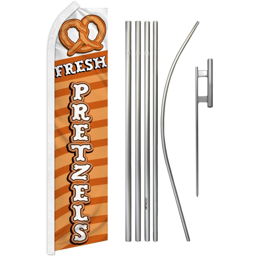 « FRESH PRETZELS » Advertising Super Flag & Pole Kit food concession carnival fair