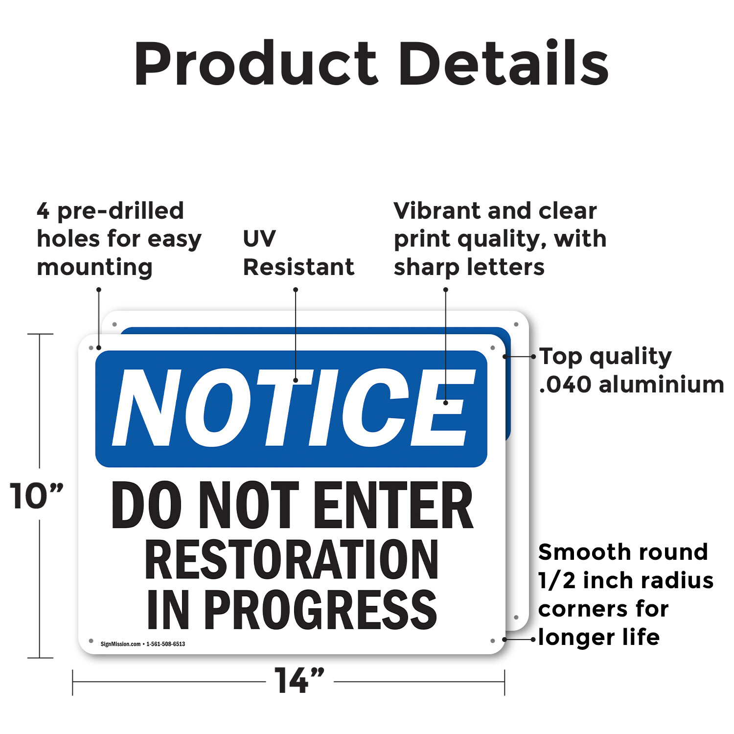 (2 Pack) Do Not Enter Restoration In Progress OSHA Notice Sign Decal Metal