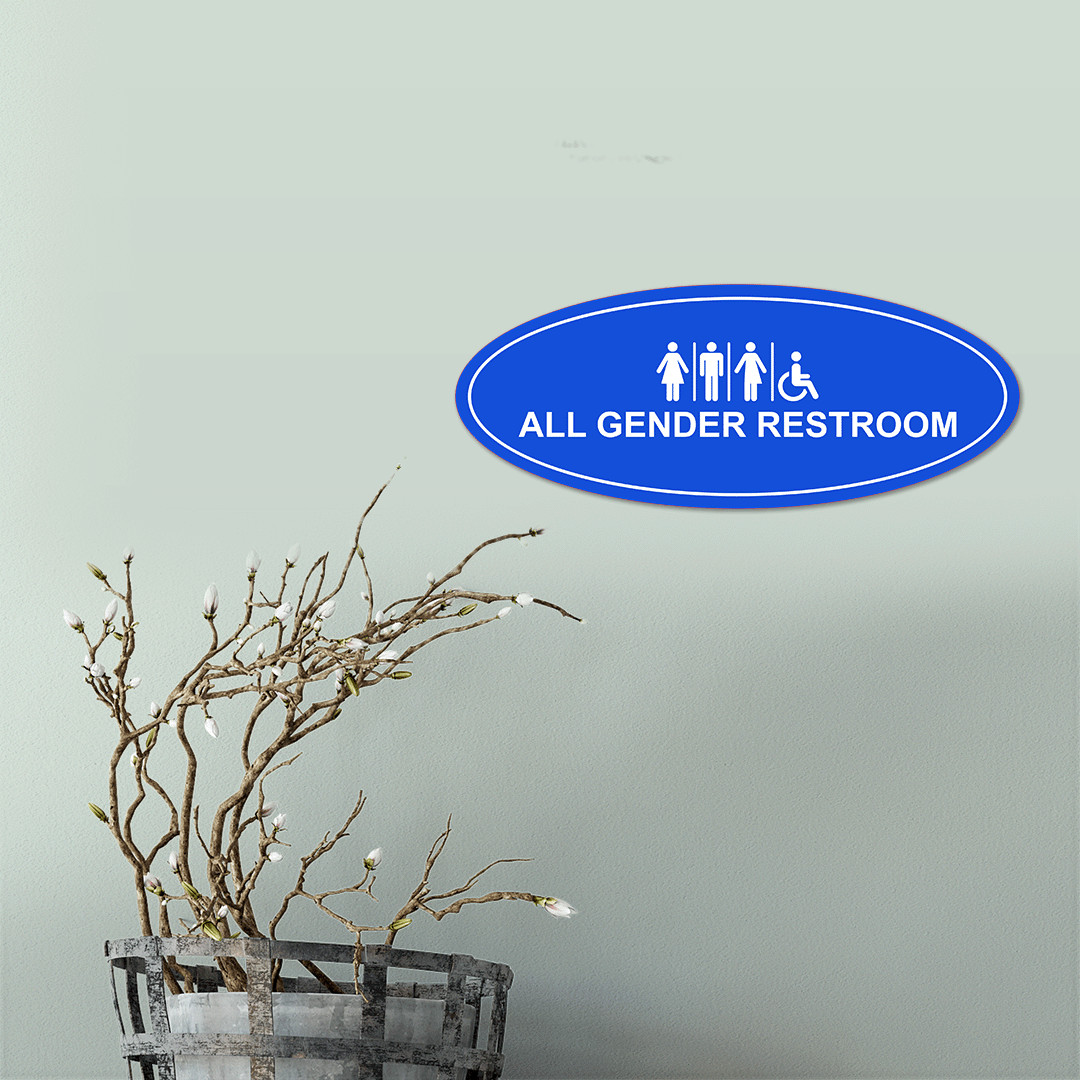 Oval Plus All Gender Restroom Wall or Door Sign Easy Installation