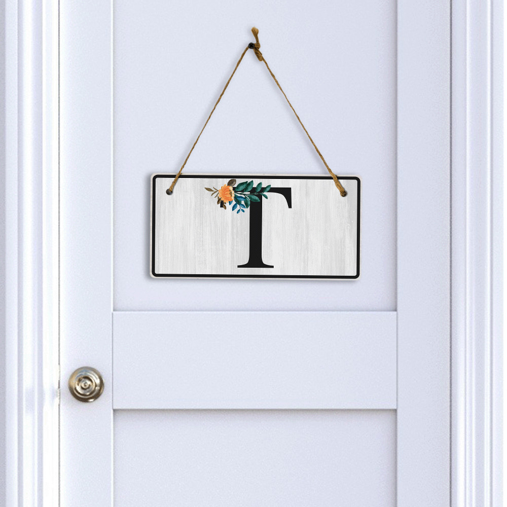T Flower Decor 5×10 Hanging Wall or Door Sign | Alphabet Letter Room Decoration