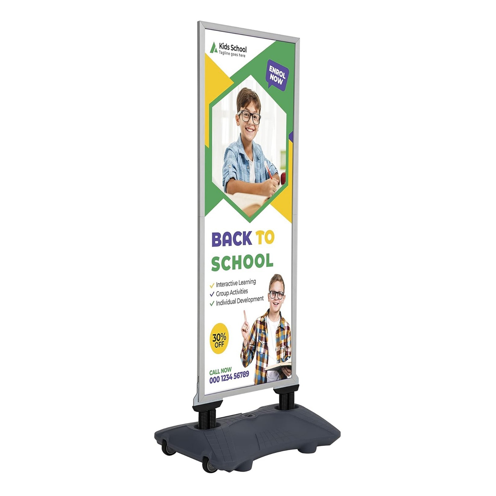 Windpro Slim Wind Resistant Outdoor Pavement Sidewalk Sign Holder 22&Prime;x60&Prime; Silver
