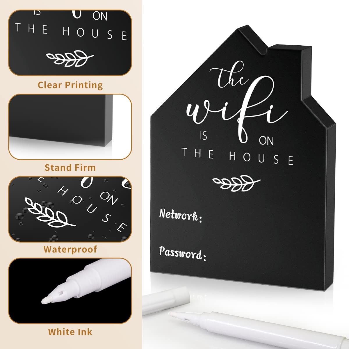 Wifi Password Sign for Home Wooden Table Wifi Sign Wooden Freestanding Chalkb…
