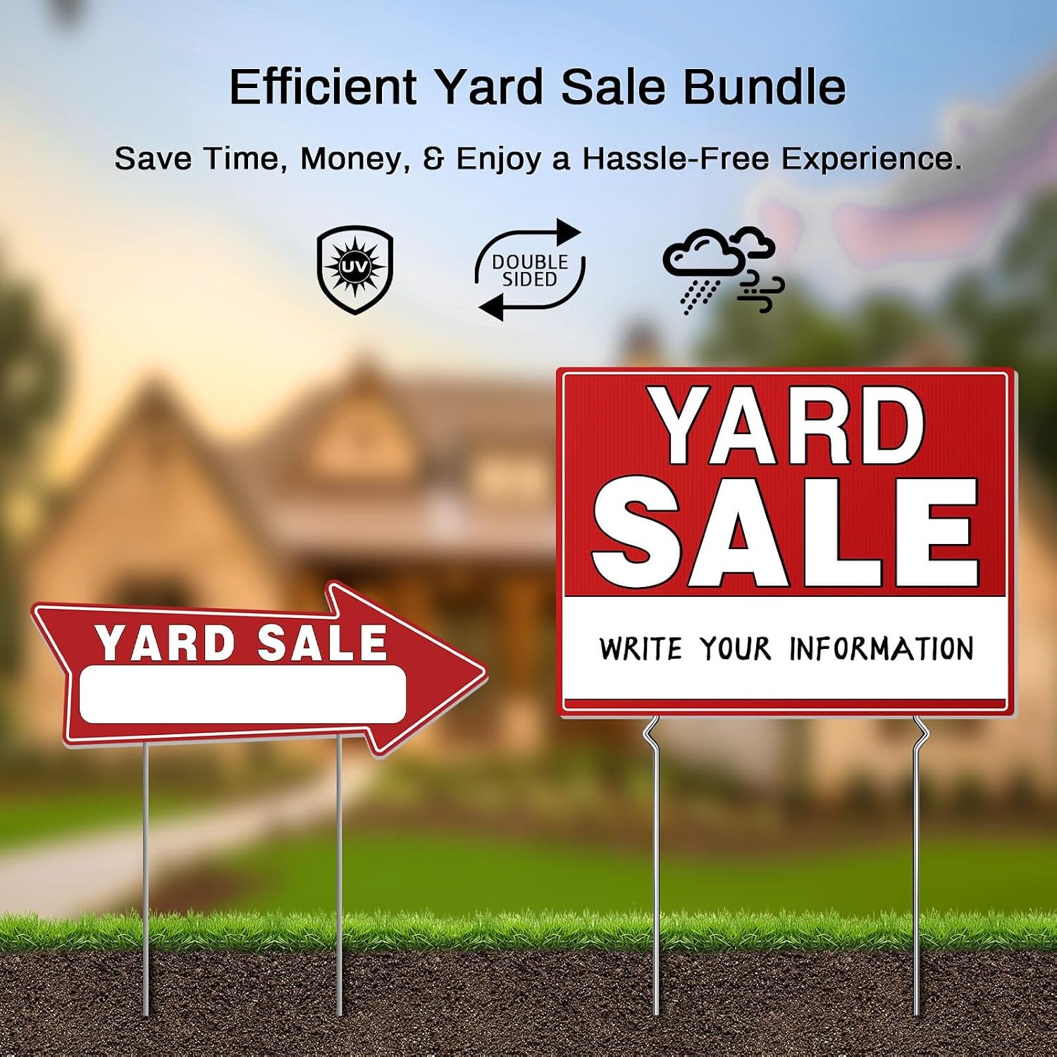 Yard Sale Signs Double Sided 17&Prime; x 13&Prime; Metal Stake Pricing Stickers Included