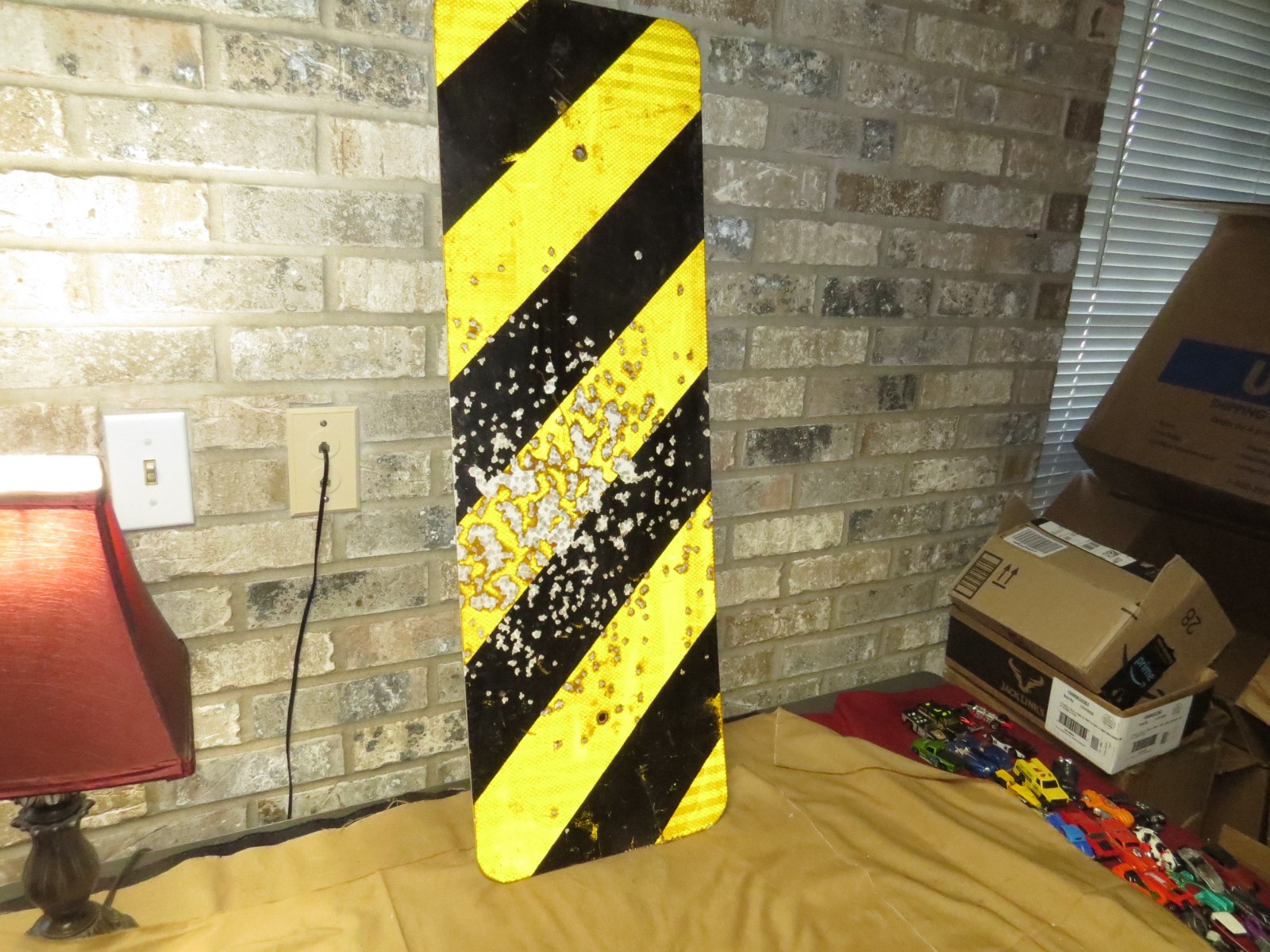 Retired Reflective Highway Left Object Marker Sign 12&Prime;x 36&Prime;, Shotgun Blast