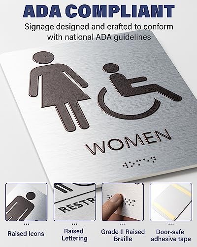 ADA Compliant Braille Bathroom Sign 6×8 Inch Silver Aluminum Business Restroom