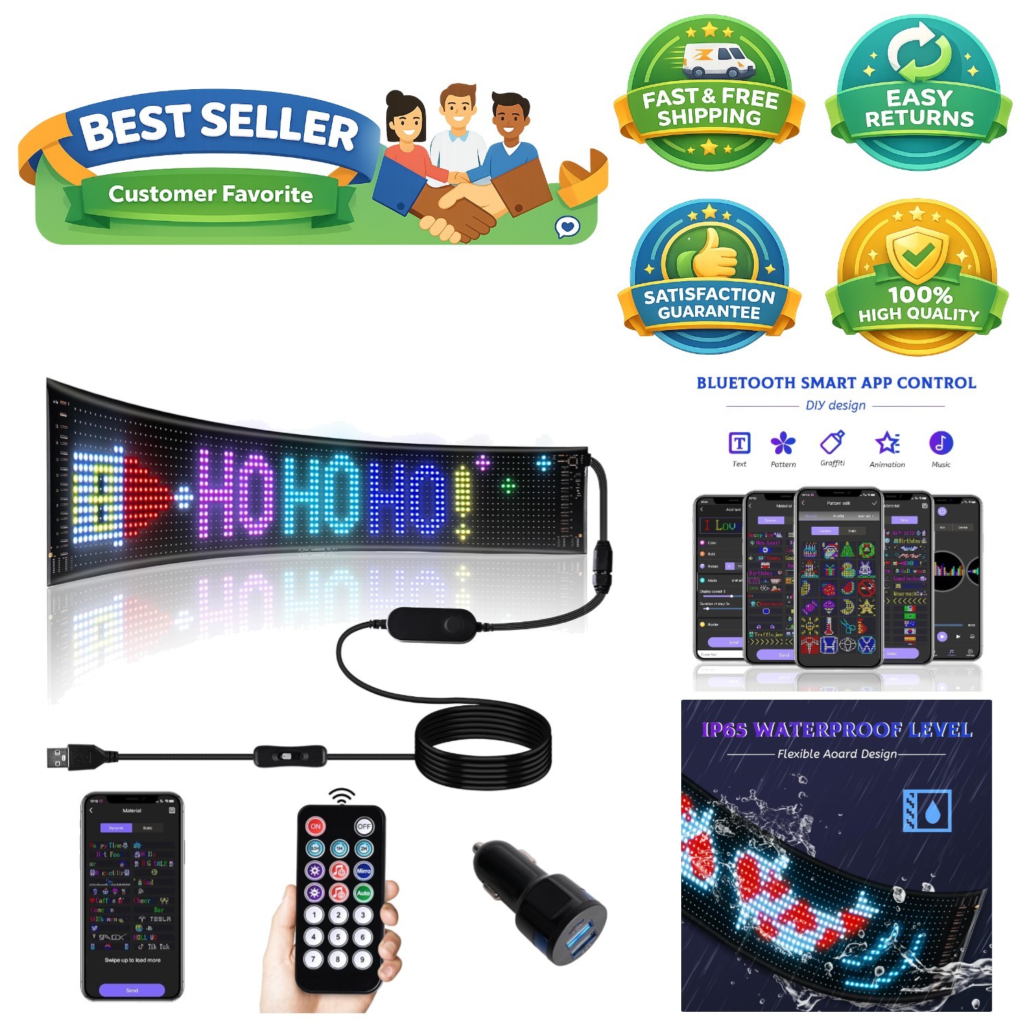 Portable 23 »x5 » LED Matrix Panel – Custom Text & Animation with Remote Control