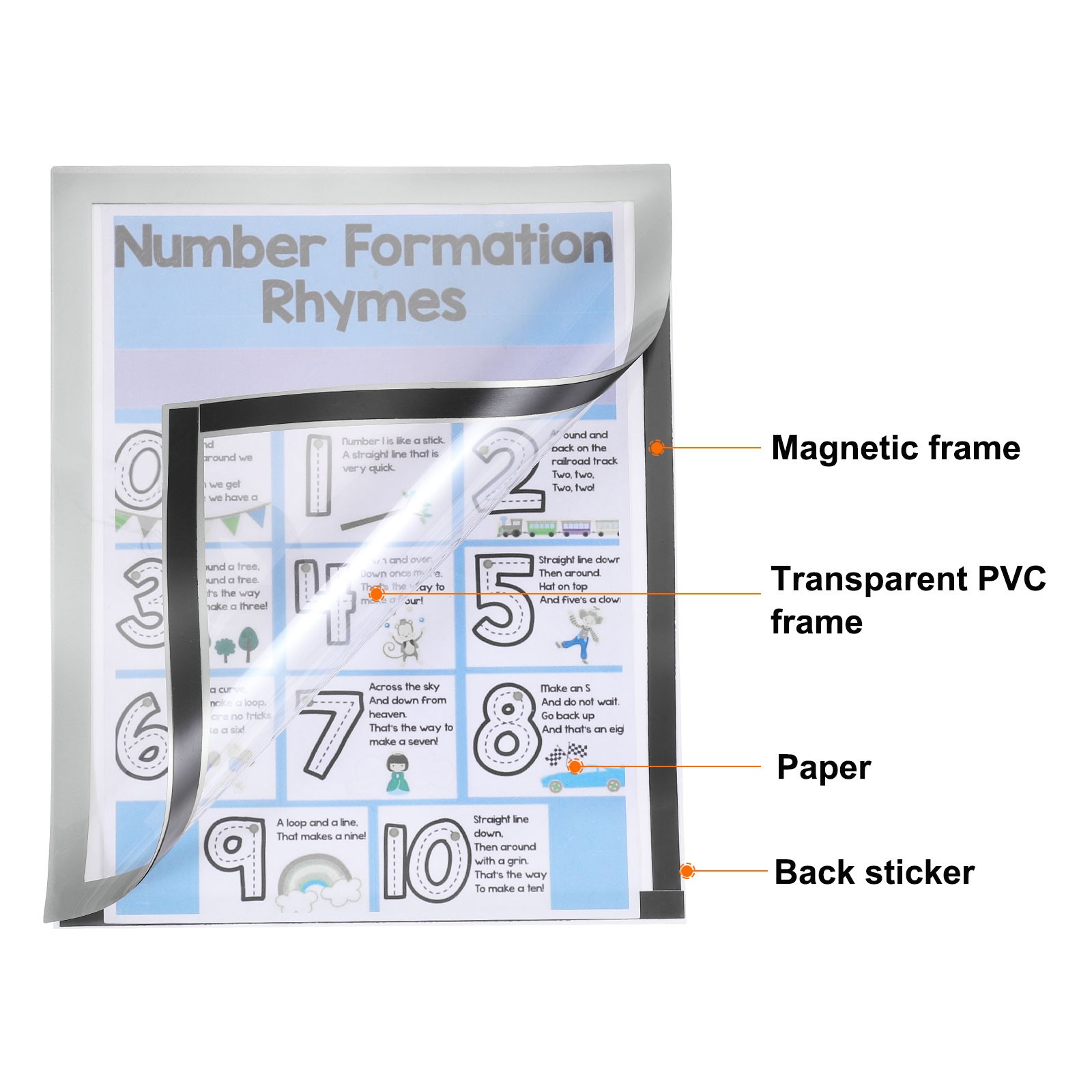 10pcs Self Adhesive Magnetic Wall Sign Holder, 8.5&Prime;x11&Prime; Frame Display,Silver