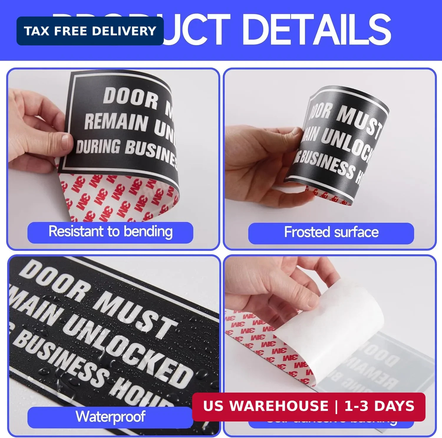 2PCS Door Must Remain Unlocked During Business Hours Sticker Sign，Self-Adhesive