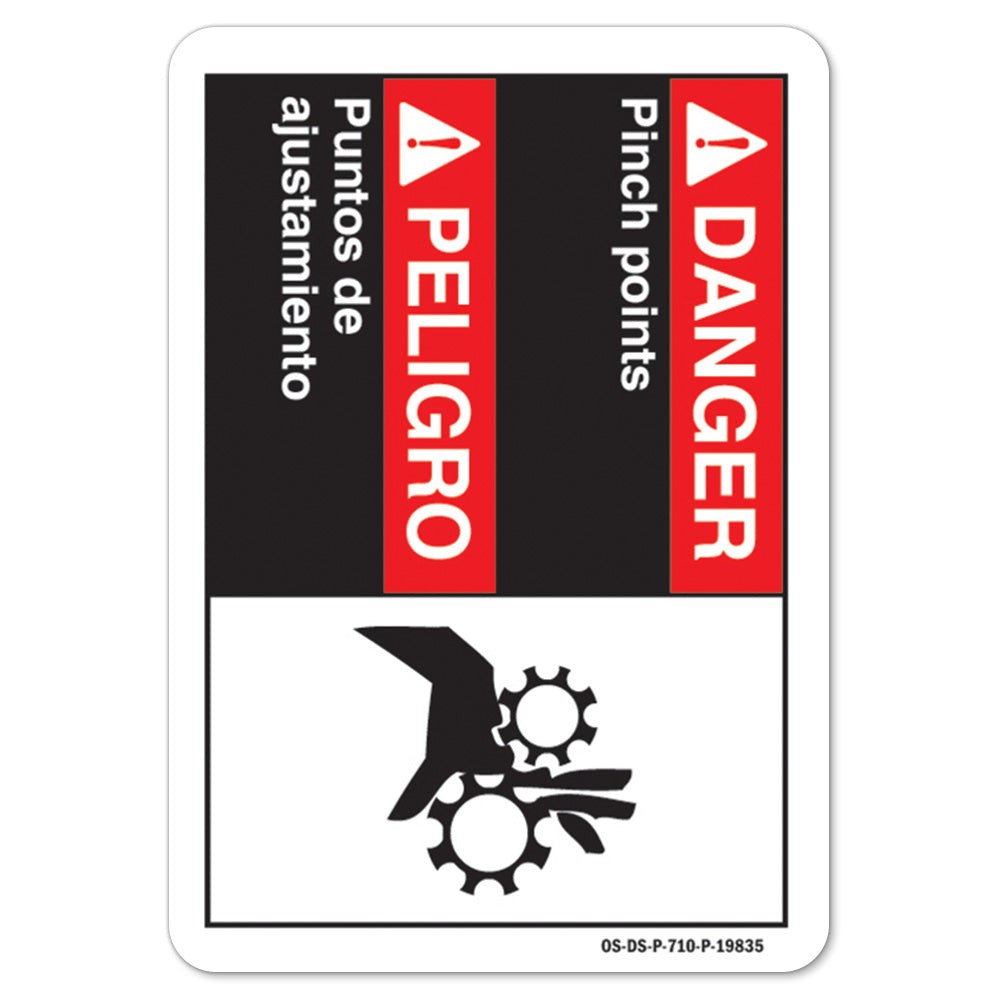 Danger Pinch Points (Bilingual Spanish) ANSI Danger Sign Metal Plastic Decal
