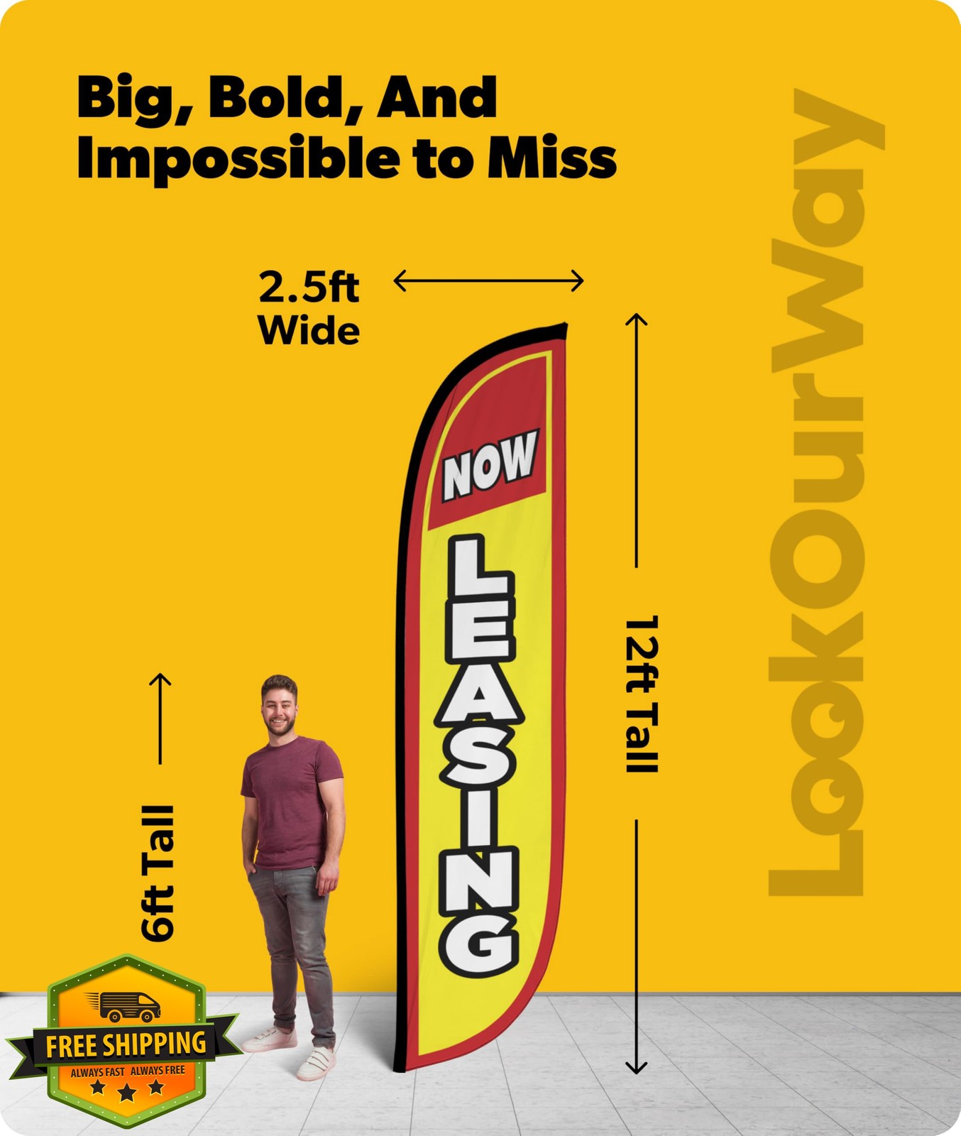 LookOurWay Feather Flag Now Leasing Yellow Red
