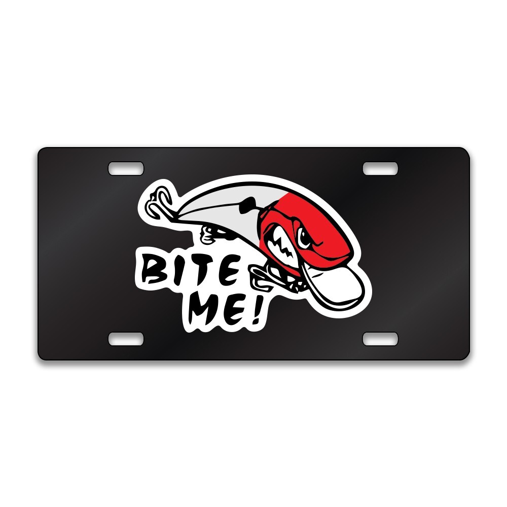 BITE ME FISHING FUNNY Chrome or Black Acrylic Standard License Plate LP0260