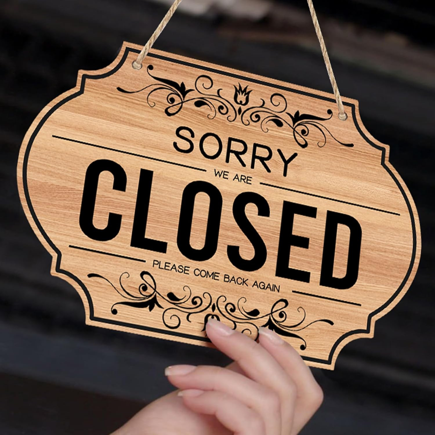 Open Signs – Double Sided Open Closed Sign Business Hours Hanging with Rope H…