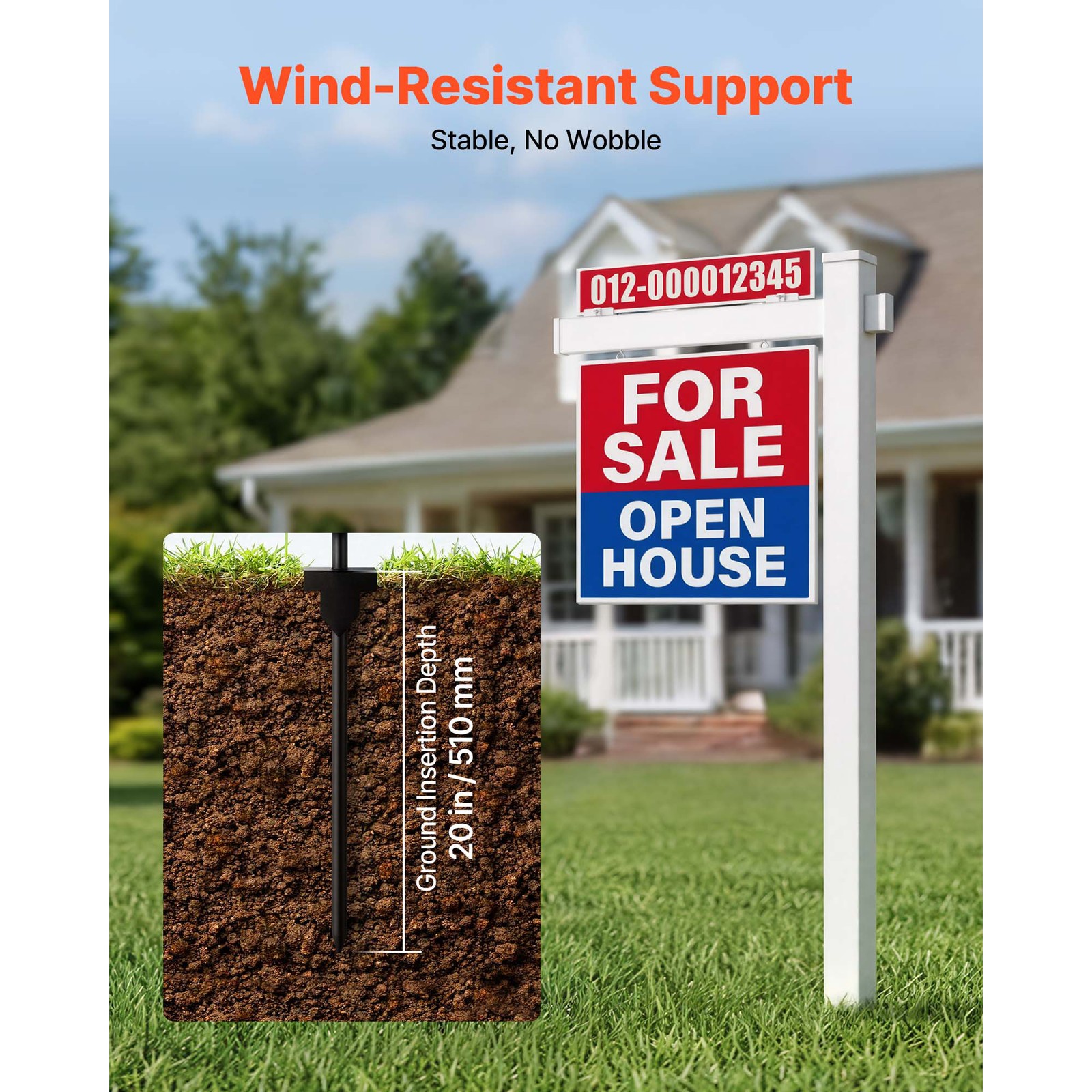 Uimoso 6&prime; UPVC Real Estate Sign Post Open House Yard Home for Sale White W/Stake