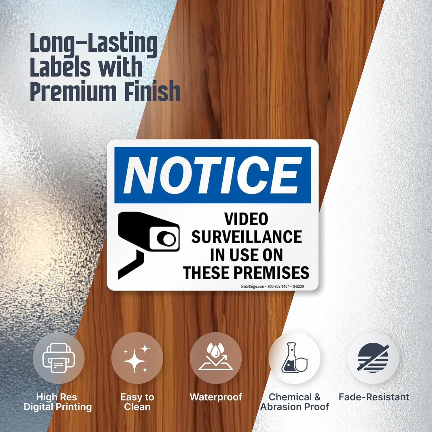 (Pack of 4) 5 X7 Inch “Notice – Video Surveillance in Use on These Premises” Lab