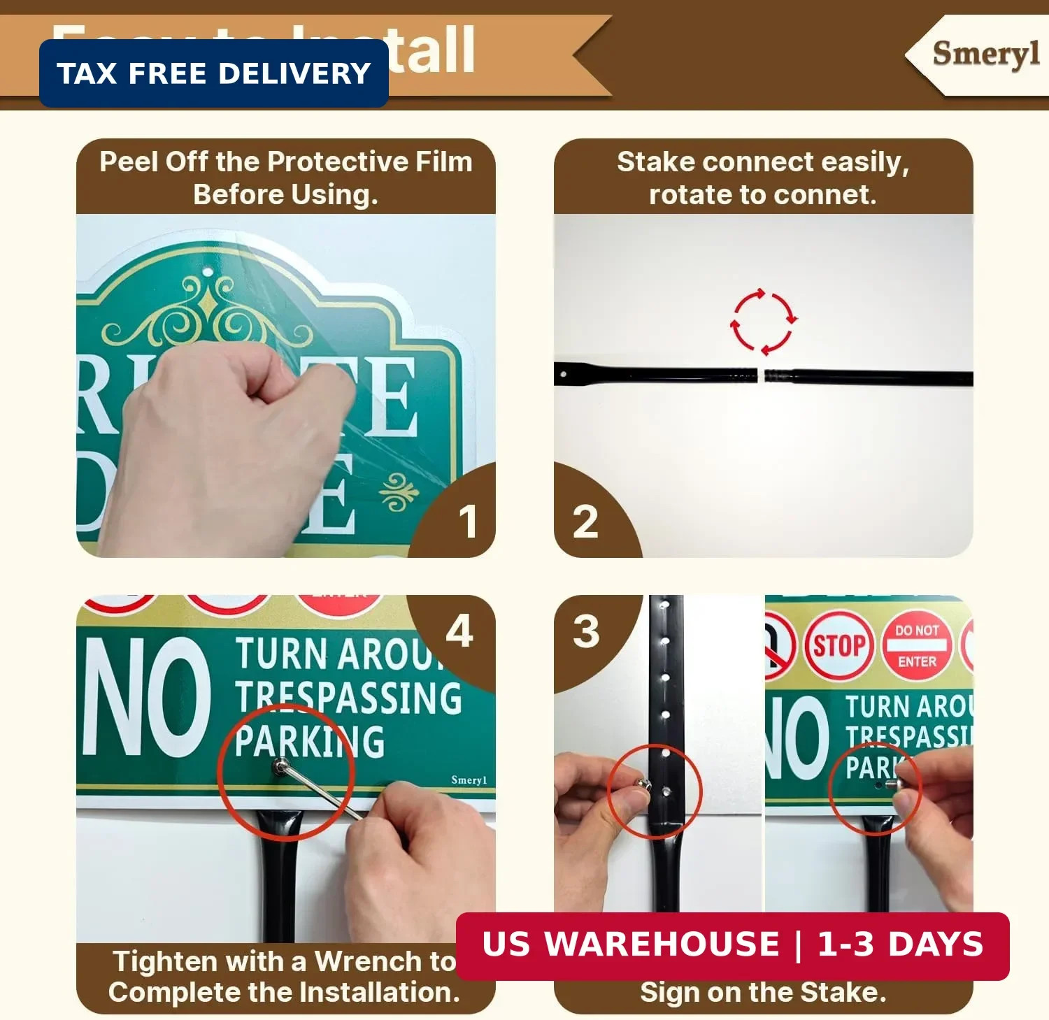 Private Drive No Turn Around Sign with 34.6&Prime; Stake for Yard, 12&Prime; x 10&Prime; Private D