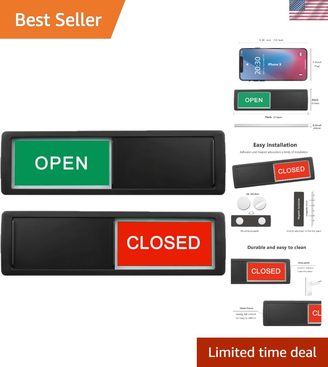Flexible Open/Closed Sliding Door Sign for Business & Restrooms