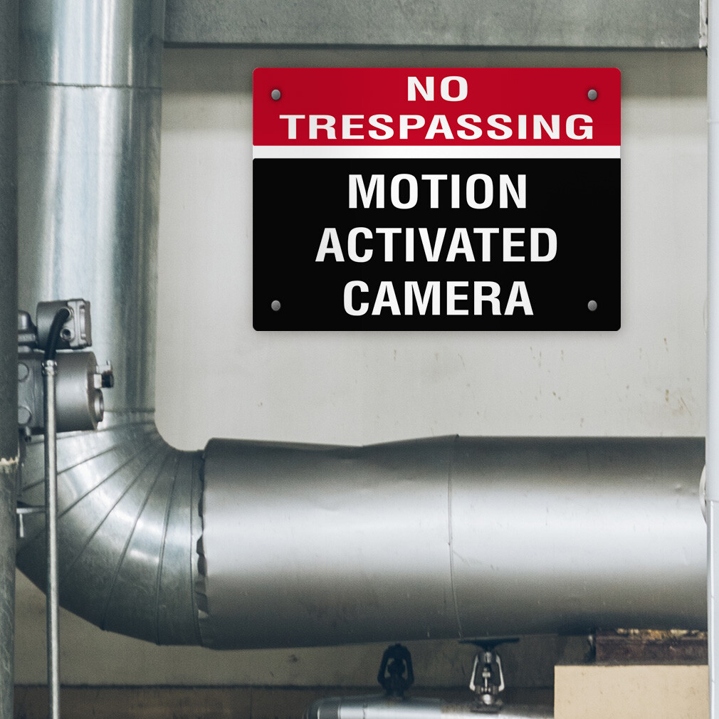 Horizontal Metal Sign No Trespassing Motion Activated Camera Security Black
