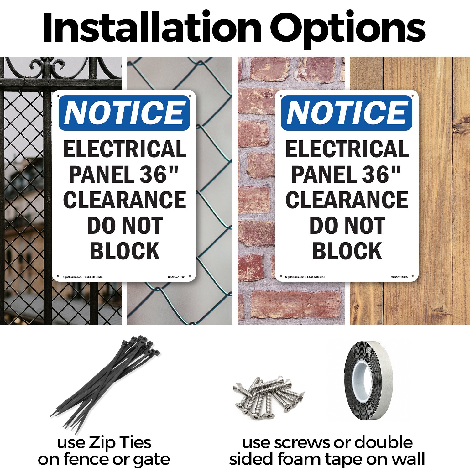 Electrical Panel 36 Clearance OSHA Notice Sign Metal Plastic, Decal 5 or 10 Pack