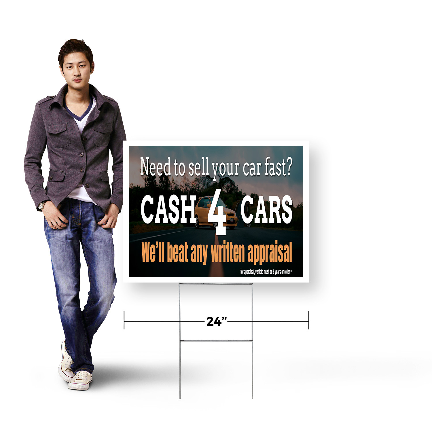 Cash 4 Cars Yard Sign Vehicle Purchases, Quick Offers, Trusted Services