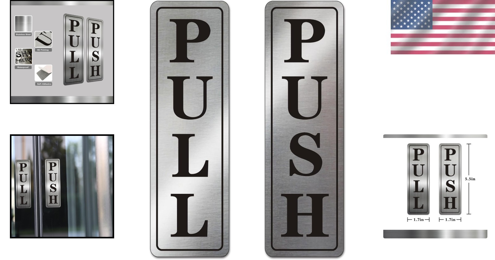 Metal Stainless Steel push pull signs for door,With Self Classic