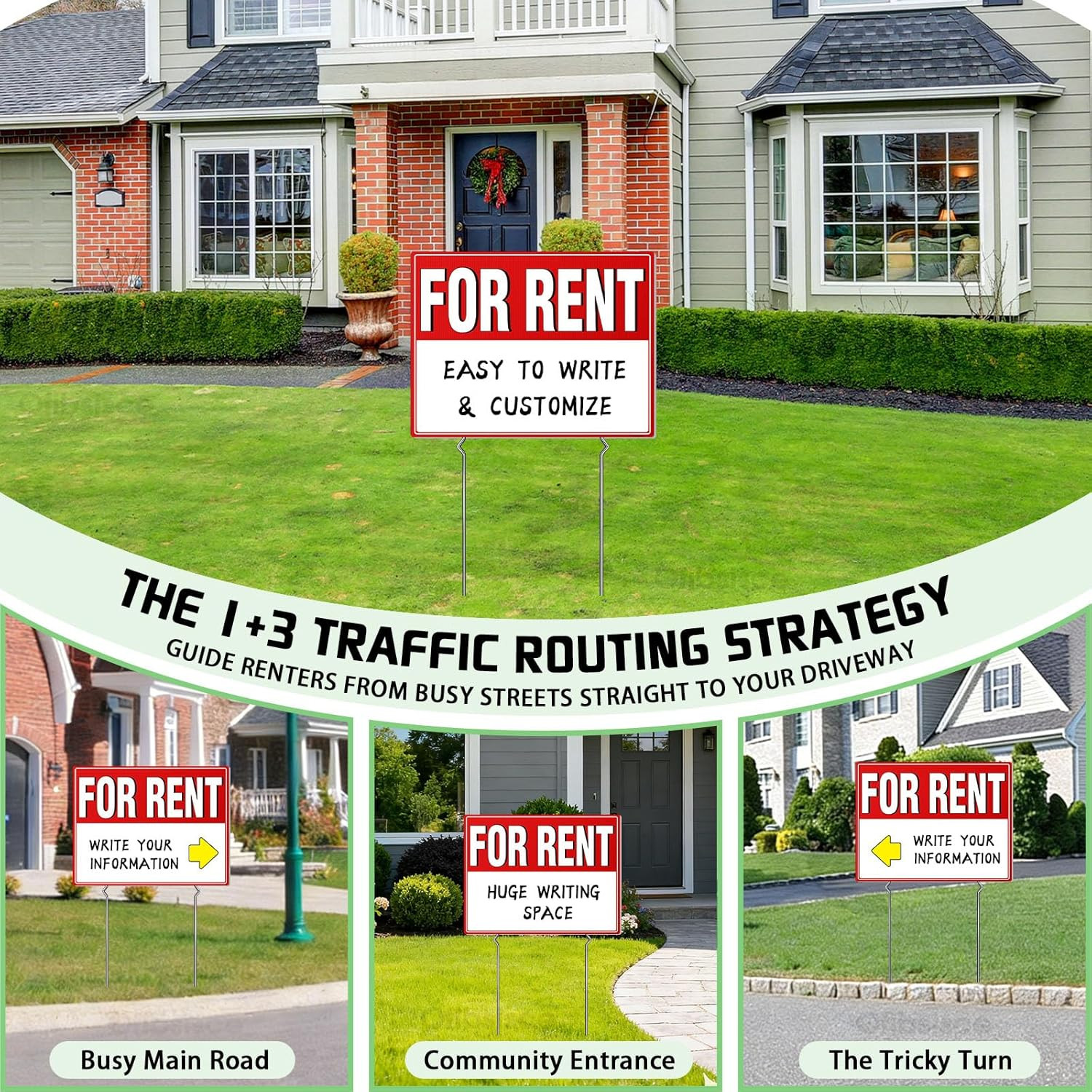 4 Pack for Rent Signs with Stakes, 17X13&Prime; Double Sided for Rent Yard Signs, Larg