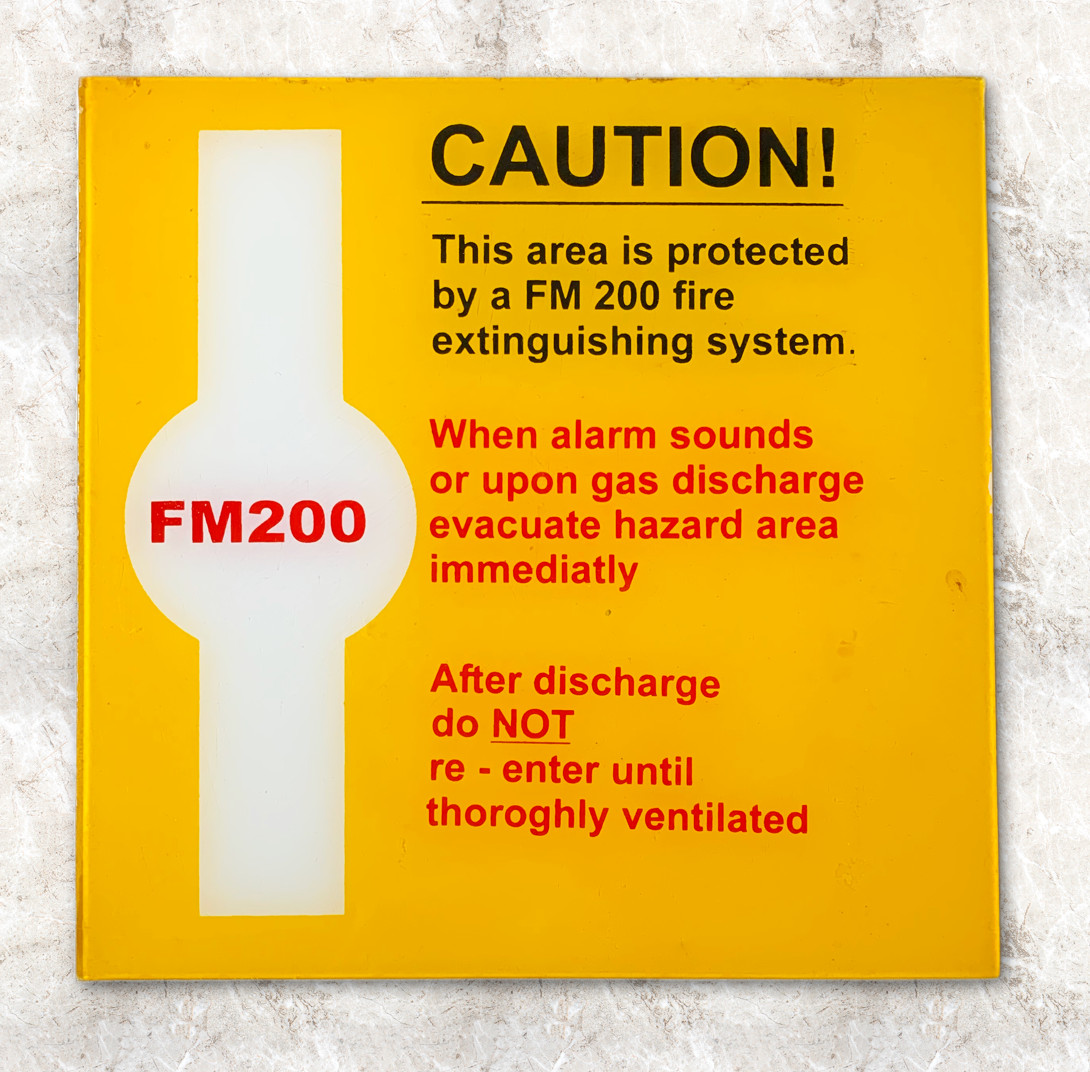 CAUTION Protected- FM-200 System Discharge Acrylic Sign