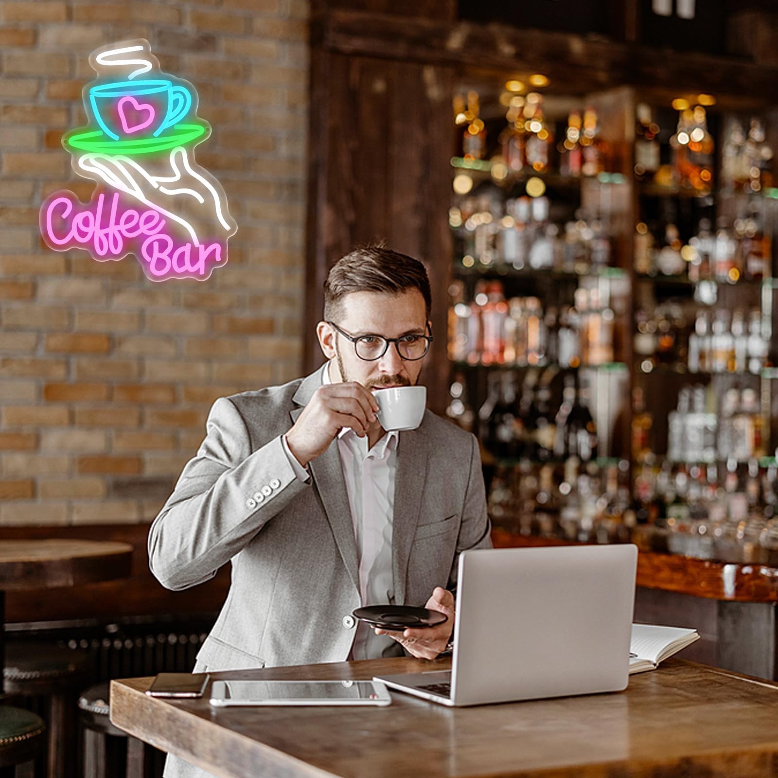 Coffee Bar Neon Sign for Wall Decor, Cafe Neon Light with USB Dimmable LED Ne…